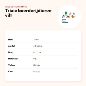 Trixie kattenspeelgoed boerderijdieren vilt met catnip 8-11 cm – 48 stuks – productinformatie