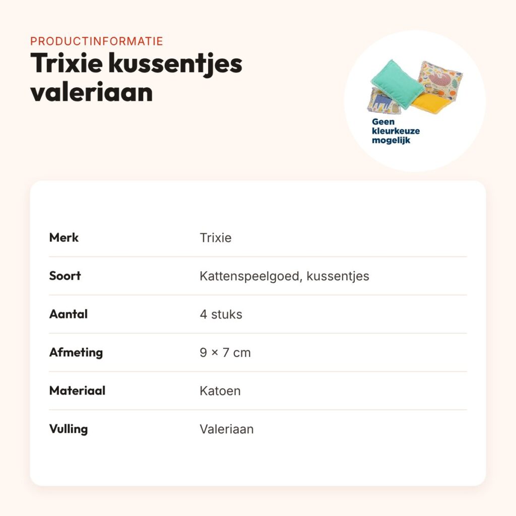 Trixie kattenspeelgoed kussen katoen valeriaan 9 x 7 cm – 4 stuks – productinformatie