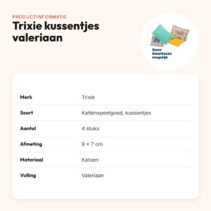 Trixie kattenspeelgoed kussen katoen valeriaan 9 x 7 cm – 4 stuks – productinformatie