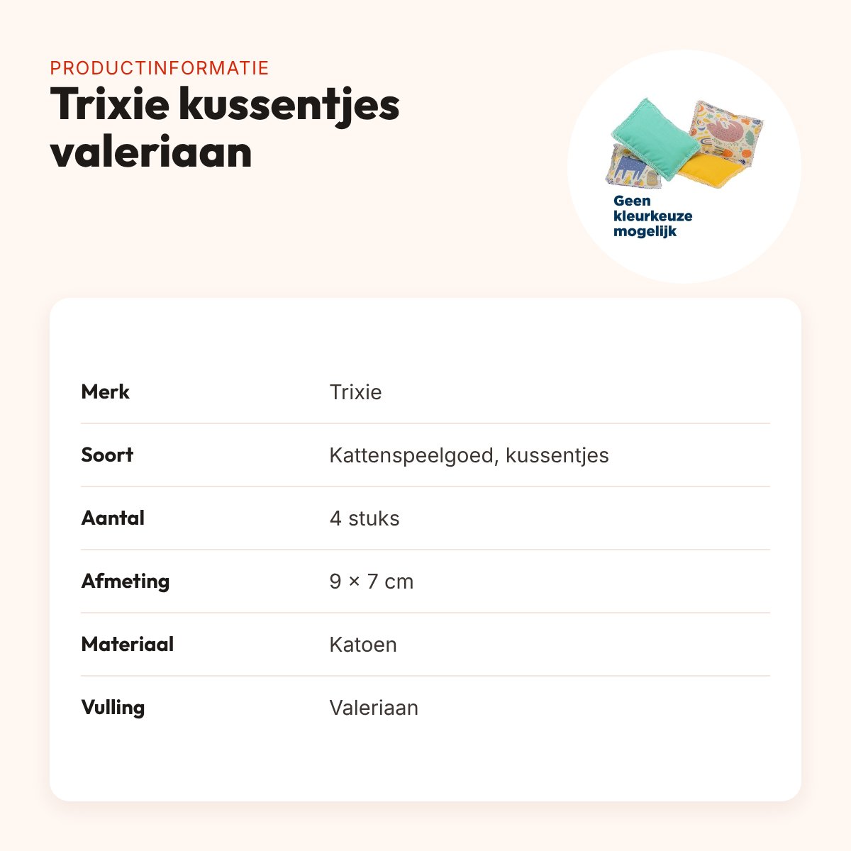 Trixie kattenspeelgoed kussen katoen valeriaan 9 x 7 cm – 4 stuks – productinformatie