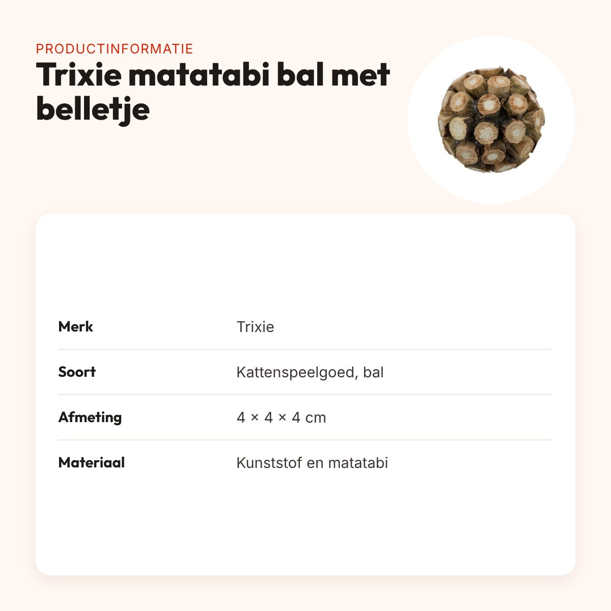 Trixie kattenspeelgoed matatabi bal 4 x 4 x 4 cm – met belletje – productinformatie