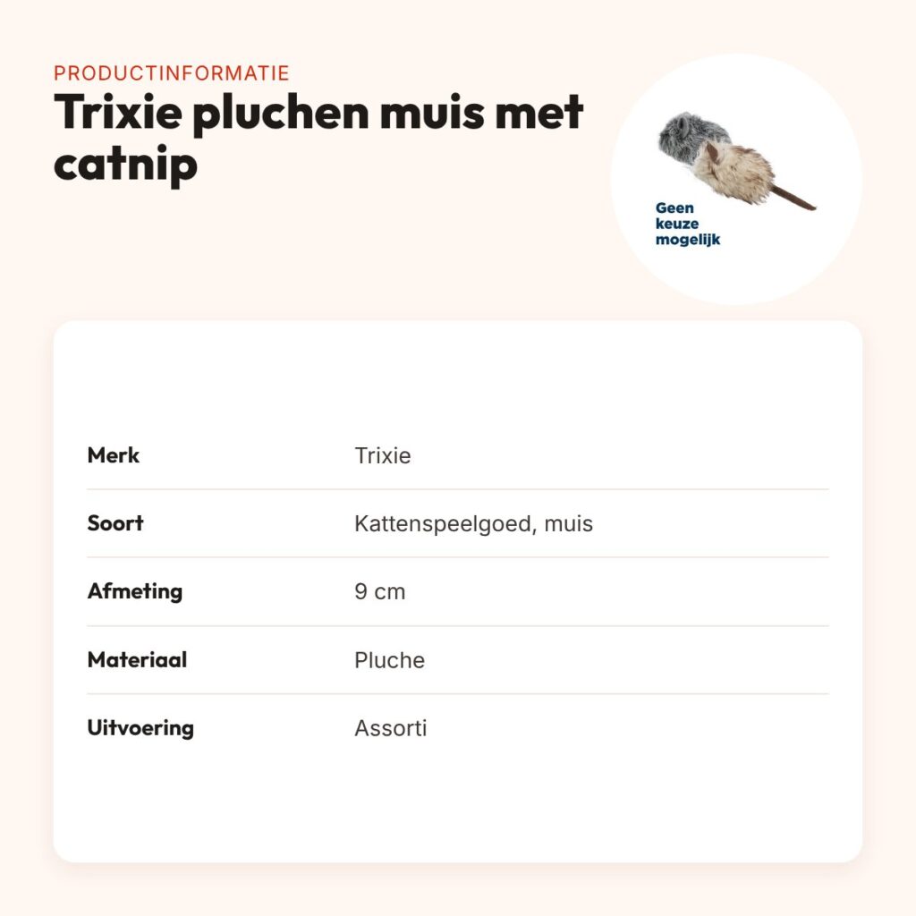Trixie kattenspeelgoed pluche muis met catnip assorti 9 cm – productinformatie