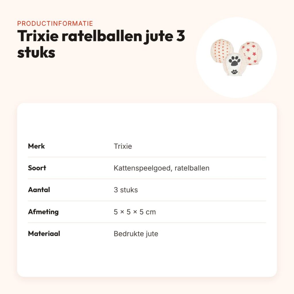 Trixie kattenspeelgoed ratelballen jute 5 x 5 x 5 cm – 3 stuks – productinformatie