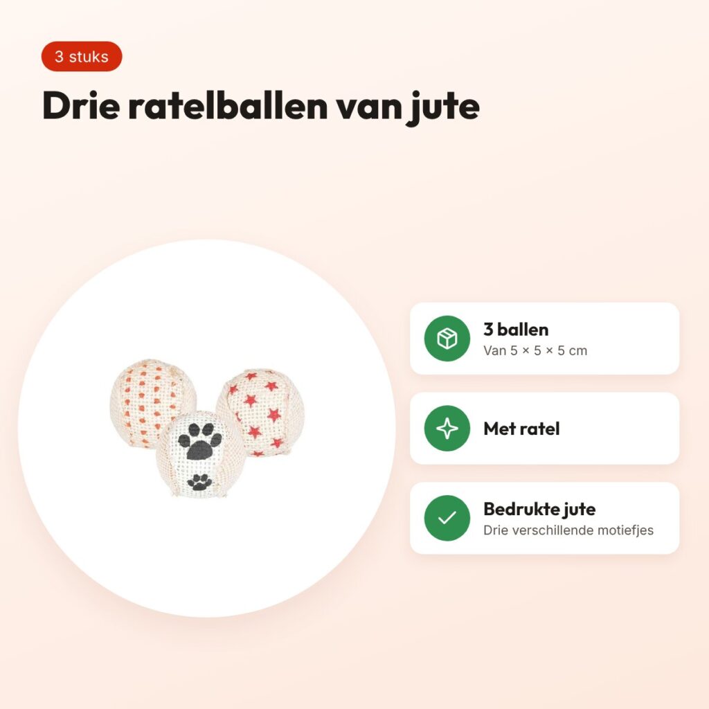 Trixie kattenspeelgoed ratelballen jute 5 x 5 x 5 cm – 3 stuks – voordelen