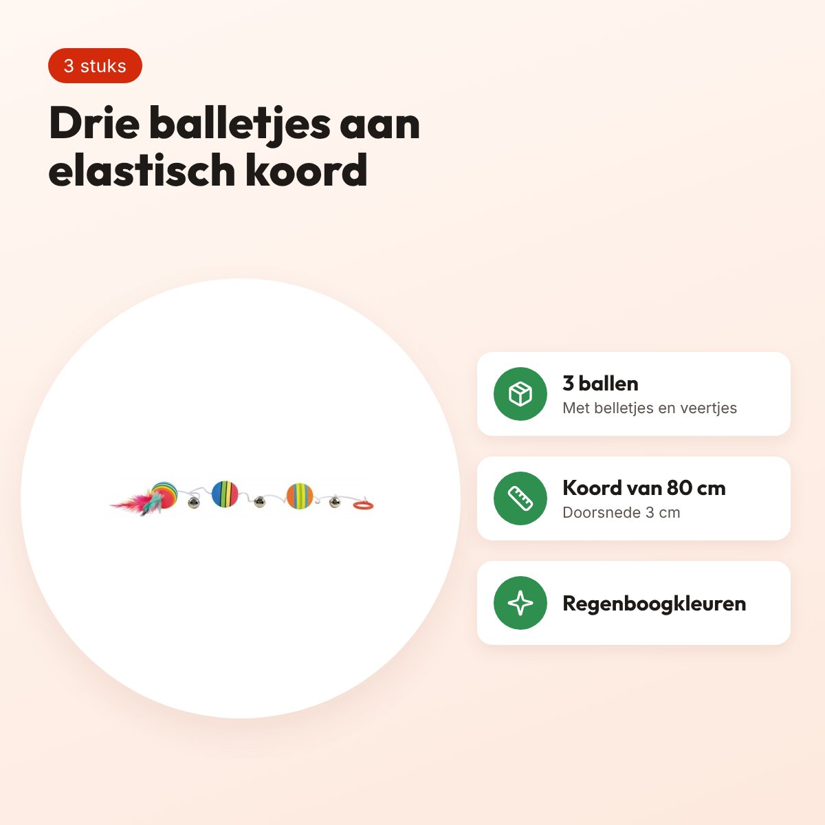 Trixie kattenspeelgoed regenboog balletjes aan elastisch koord – 3 stuks – voordelen