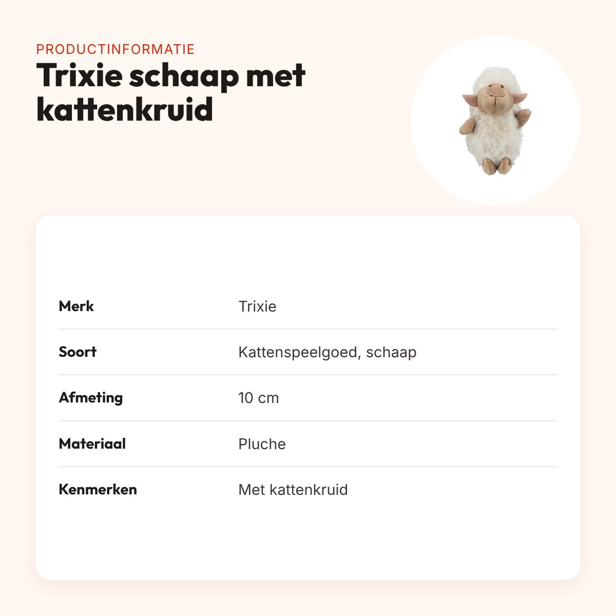 Trixie kattenspeelgoed schaap pluche met kattenkruid 10 cm – productinformatie