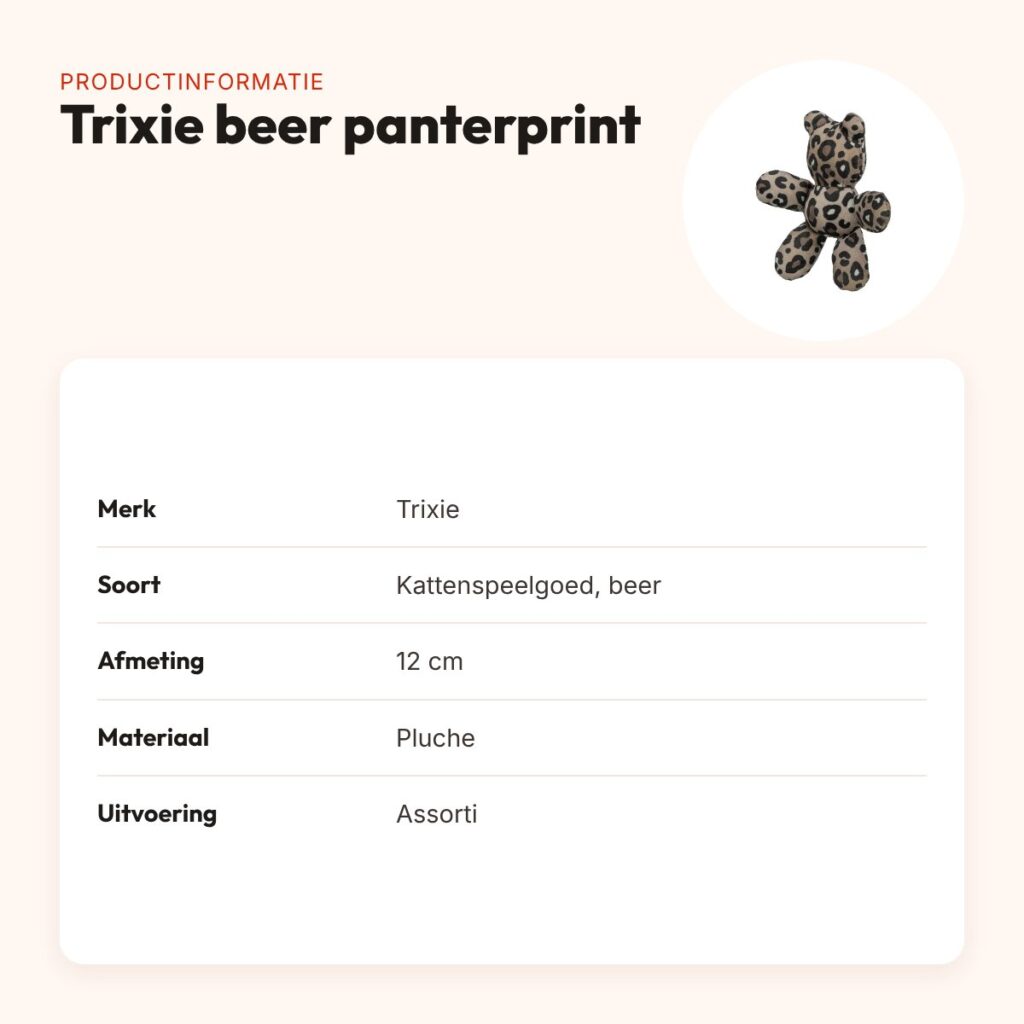 Trixie kattenspeeltje beer pluche panterprint met kattenkruid assorti 12 cm – productinformatie