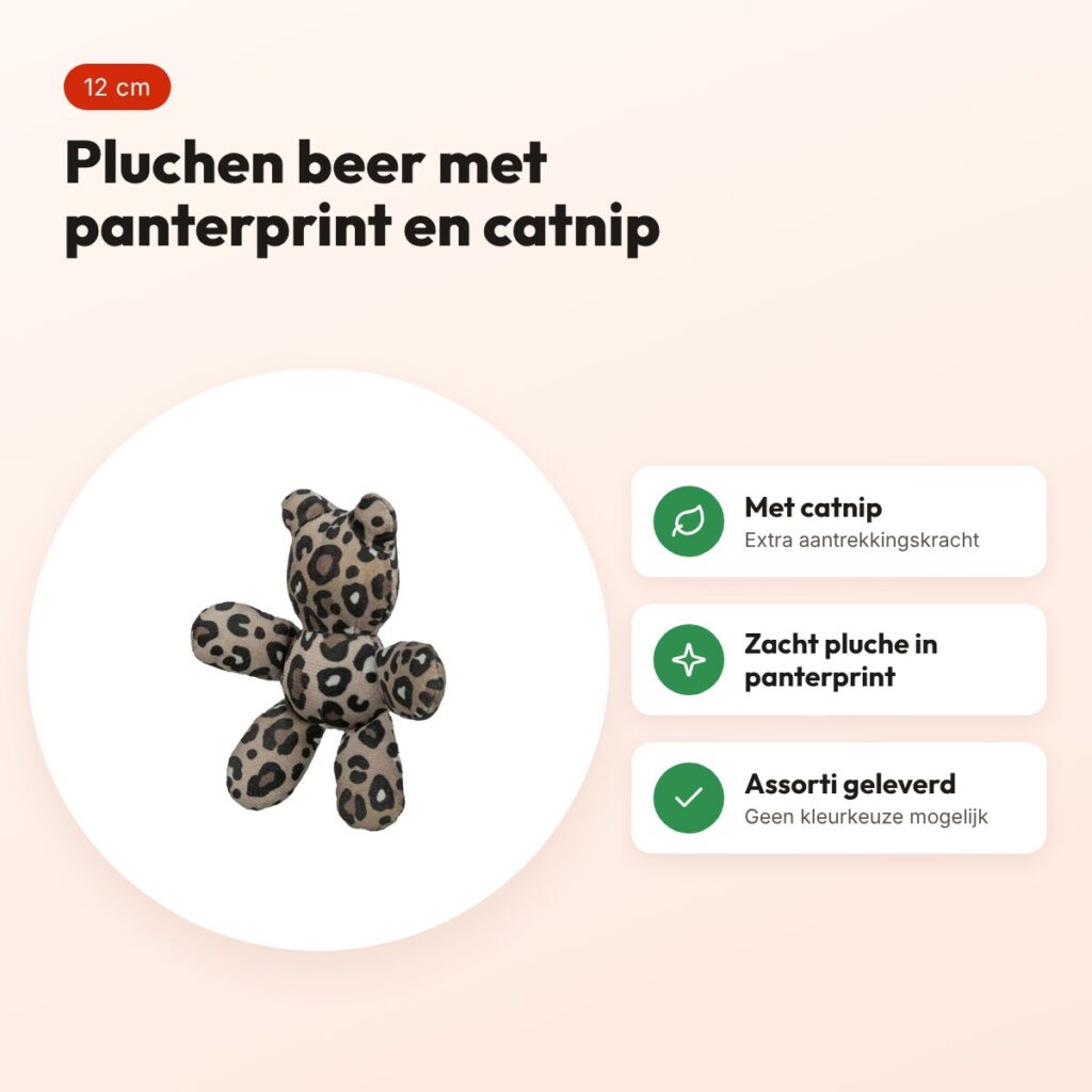 Trixie kattenspeeltje beer pluche panterprint met kattenkruid assorti 12 cm – voordelen
