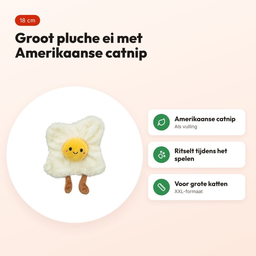 Trixie kattenspeeltje gebakken ei XXL pluche met Amerikaanse catnip 18 cm – voordelen
