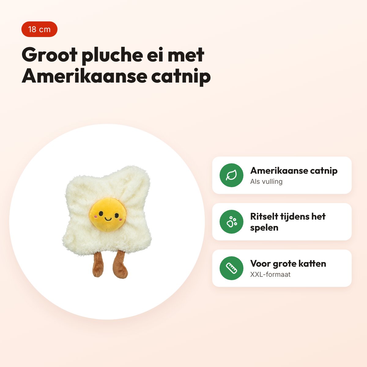Trixie kattenspeeltje gebakken ei XXL pluche met Amerikaanse catnip 18 cm – voordelen