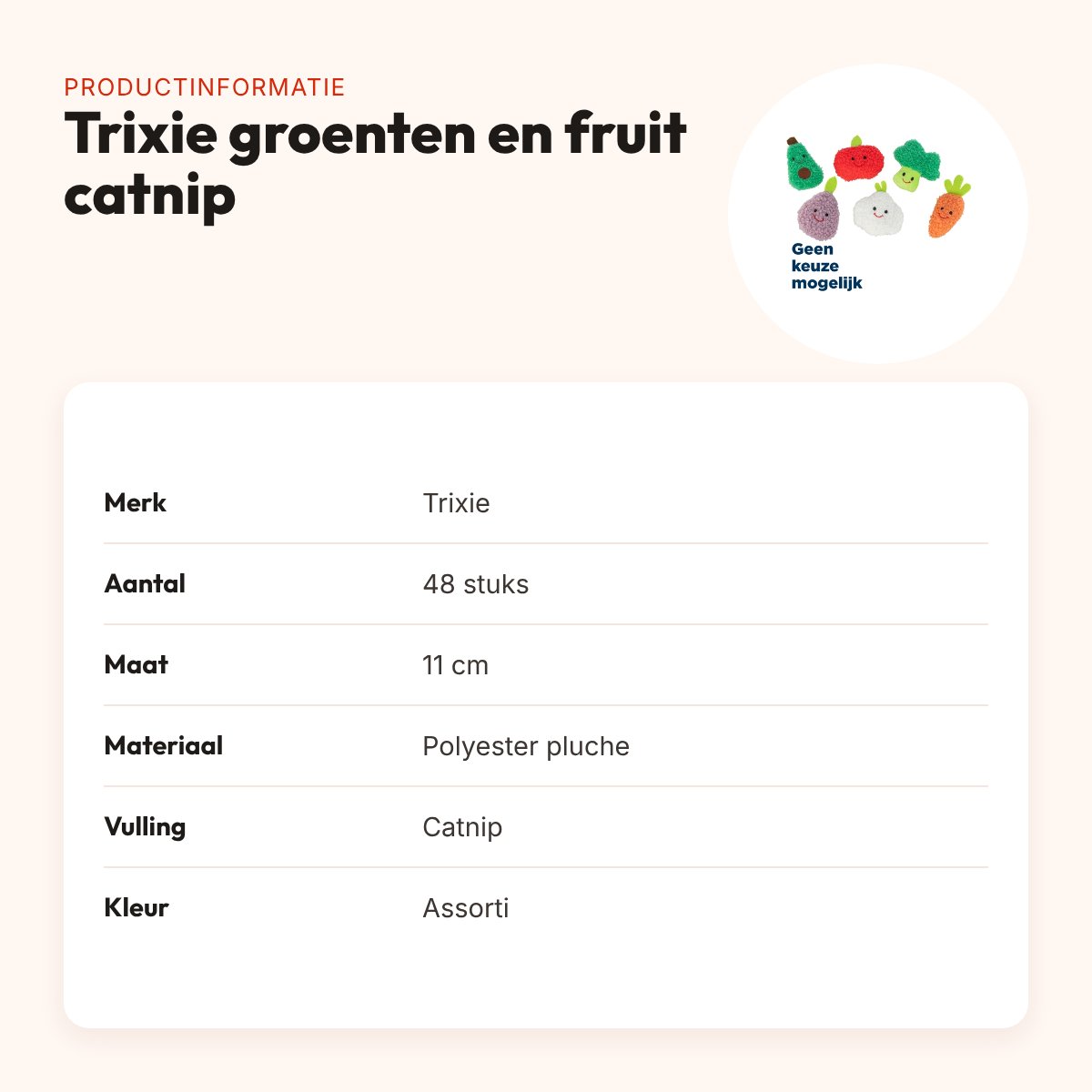 Trixie kattenspeeltje groenten en fruit pluche met catnip 11 cm – 48 stuks – productinformatie