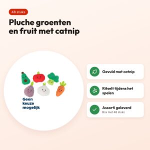 Trixie kattenspeeltje groenten en fruit pluche met catnip 11 cm – 48 stuks – voordelen