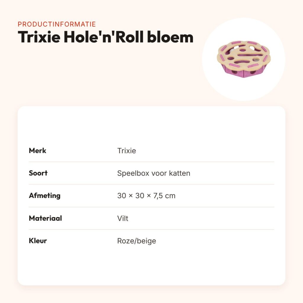 Trixie kattenspeeltje Hole'n'Roll bloem vilt roze/beige 30 x 30 x 7,5 cm – productinformatie