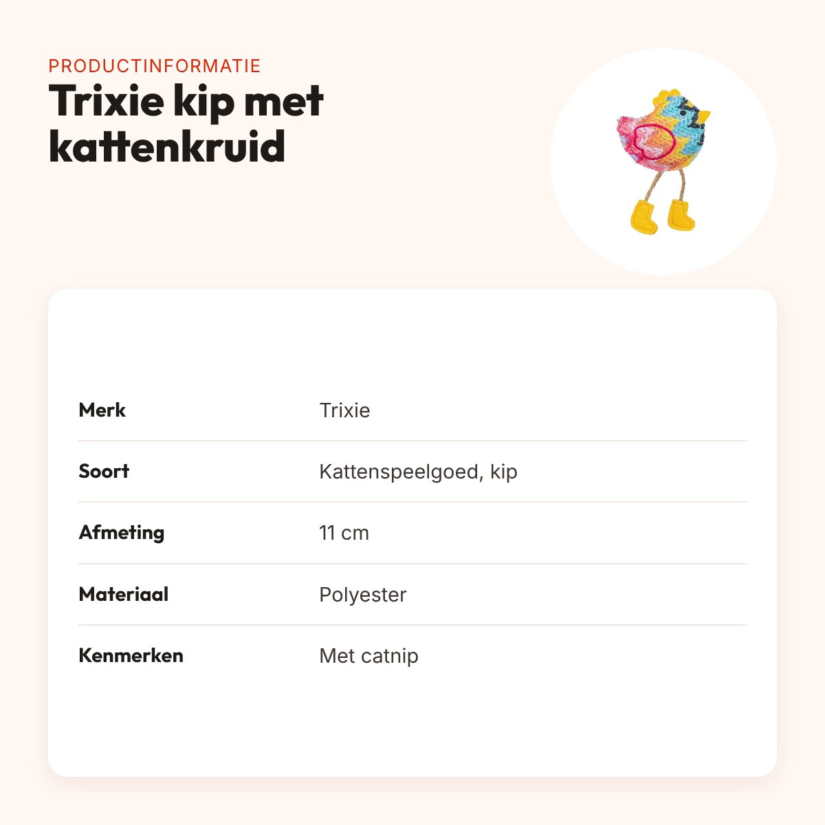 Trixie kattenspeeltje kip met kattenkruid 11 cm – met bungelende pootjes – productinformatie