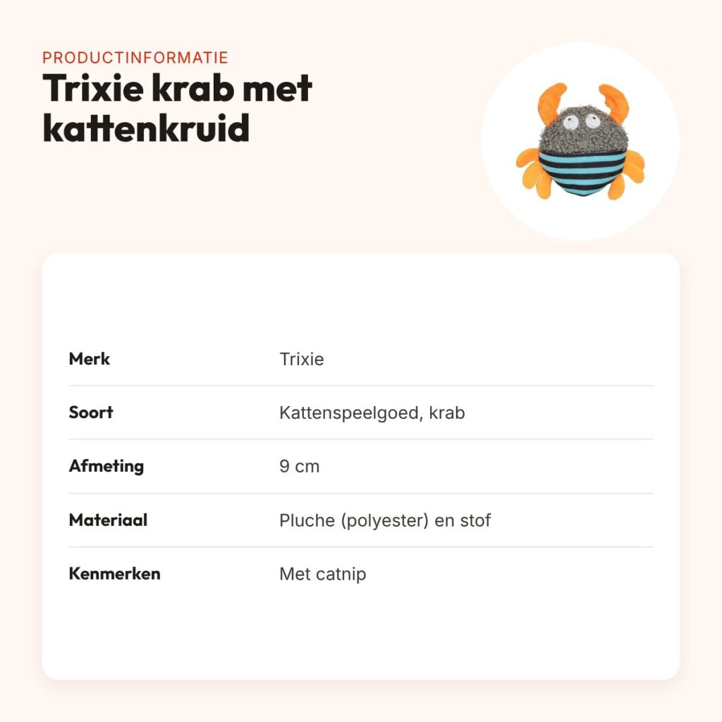 Trixie kattenspeeltje krab pluche/stof met kattenkruid 9 cm – productinformatie