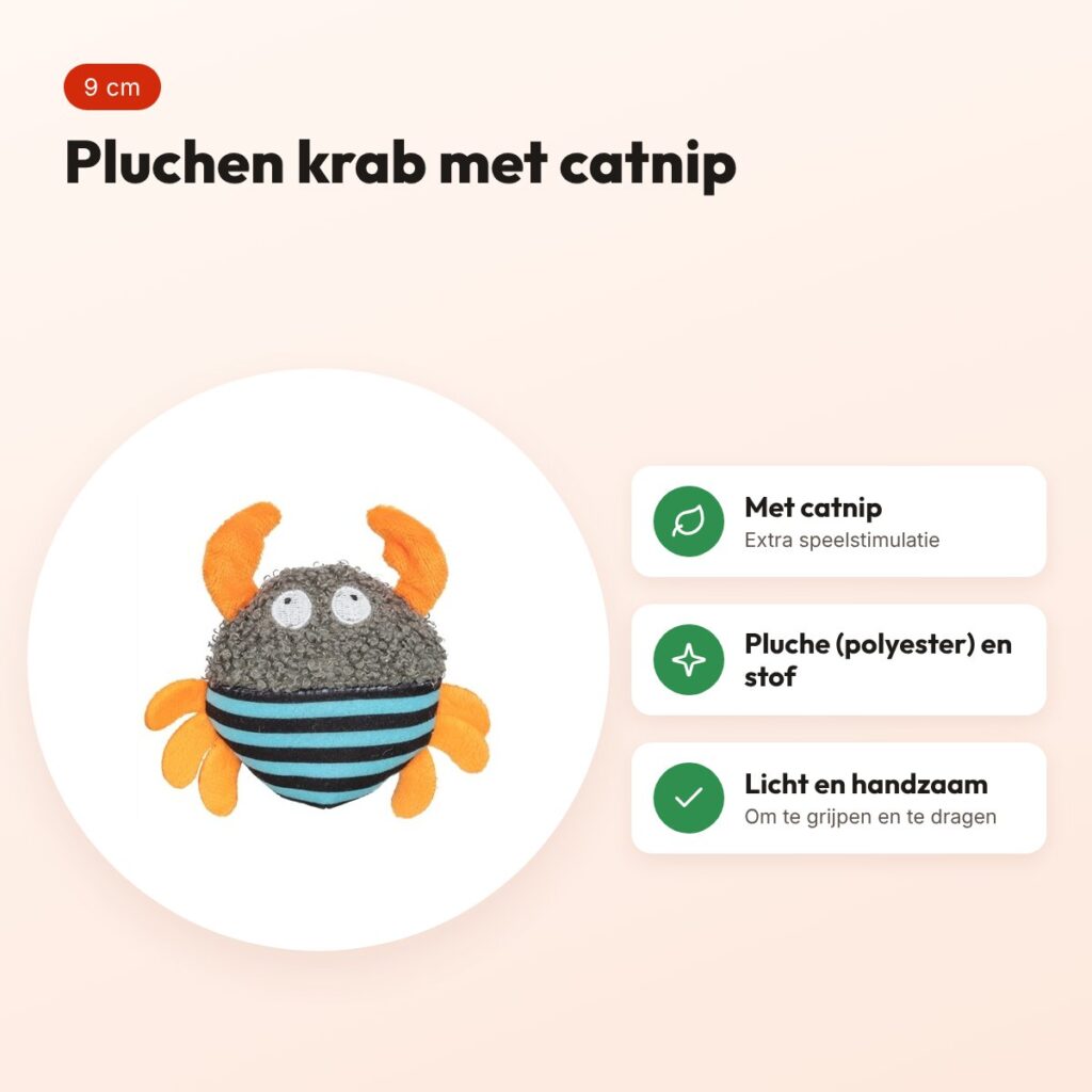 Trixie kattenspeeltje krab pluche/stof met kattenkruid 9 cm – voordelen