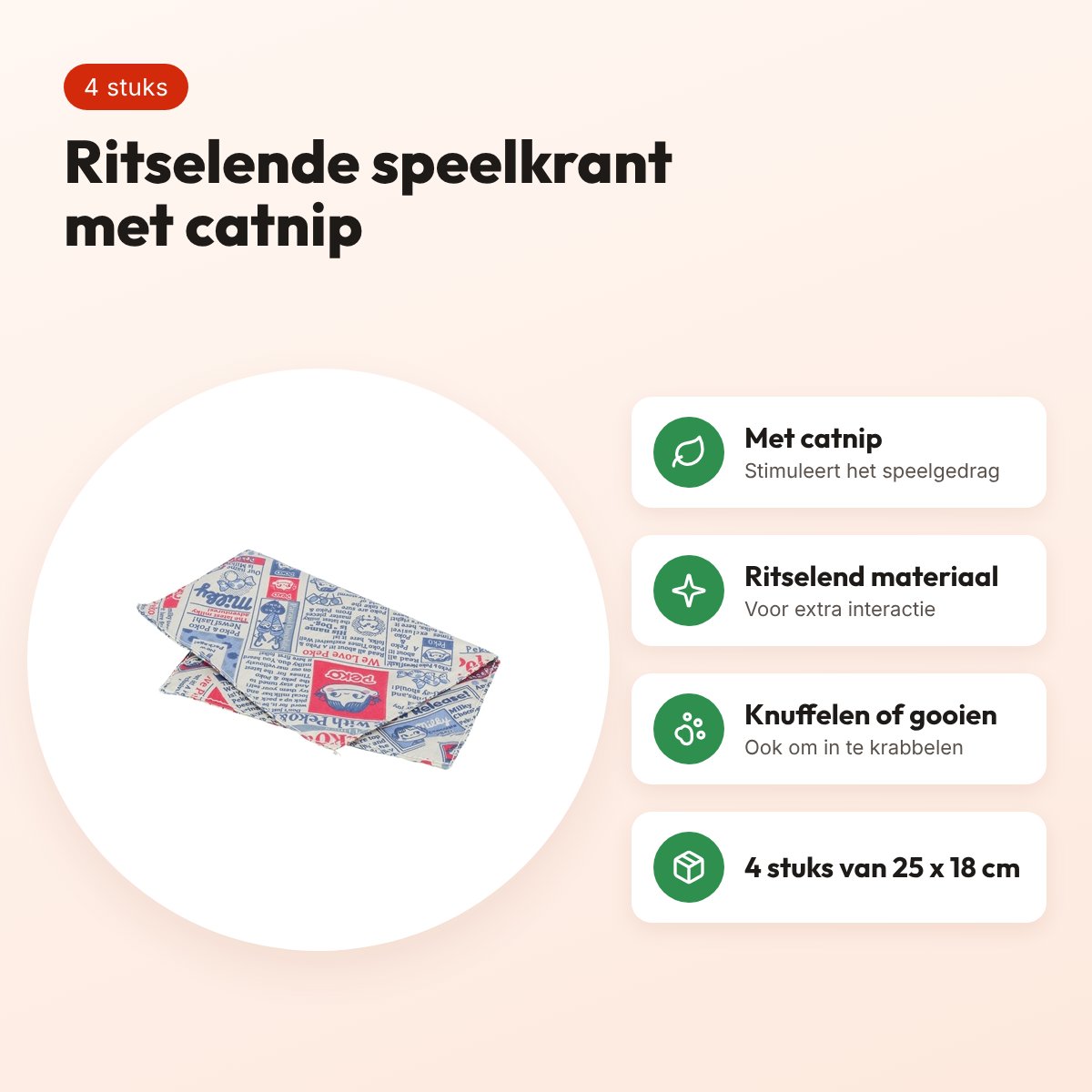Trixie kattenspeeltje krant met catnip blauw/wit 25 x 18 cm, 4 stuks – voordelen