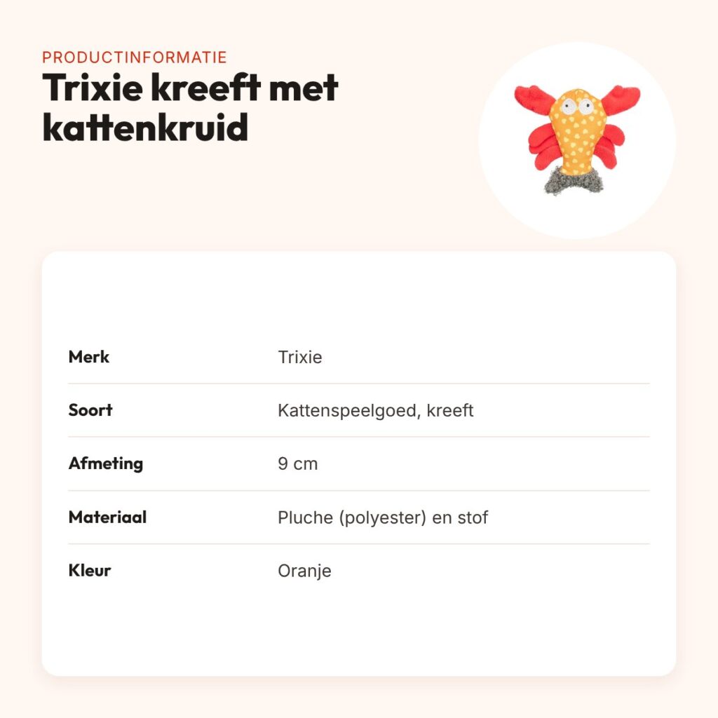 Trixie kattenspeeltje kreeft pluche/stof met kattenkruid oranje 9 cm – productinformatie