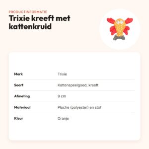 Trixie kattenspeeltje kreeft pluche/stof met kattenkruid oranje 9 cm – productinformatie