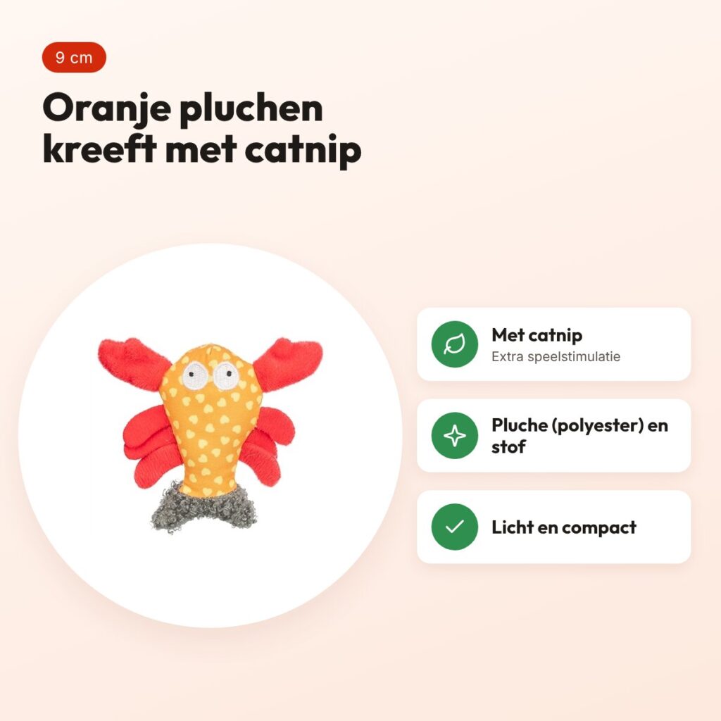 Trixie kattenspeeltje kreeft pluche/stof met kattenkruid oranje 9 cm – voordelen