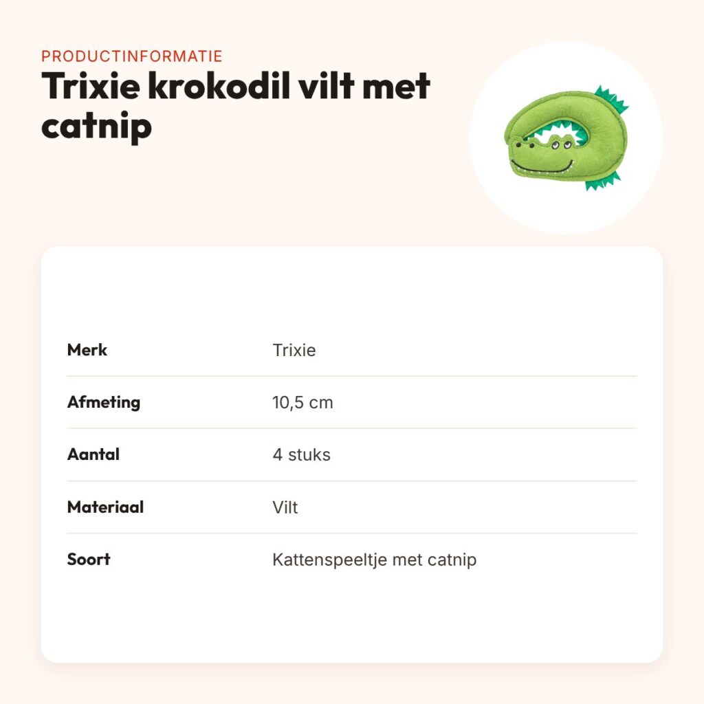 Trixie kattenspeeltje krokodil vilt met catnip 10,5 cm, 4 stuks – productinformatie