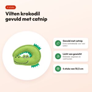 Trixie kattenspeeltje krokodil vilt met catnip 10,5 cm, 4 stuks – voordelen