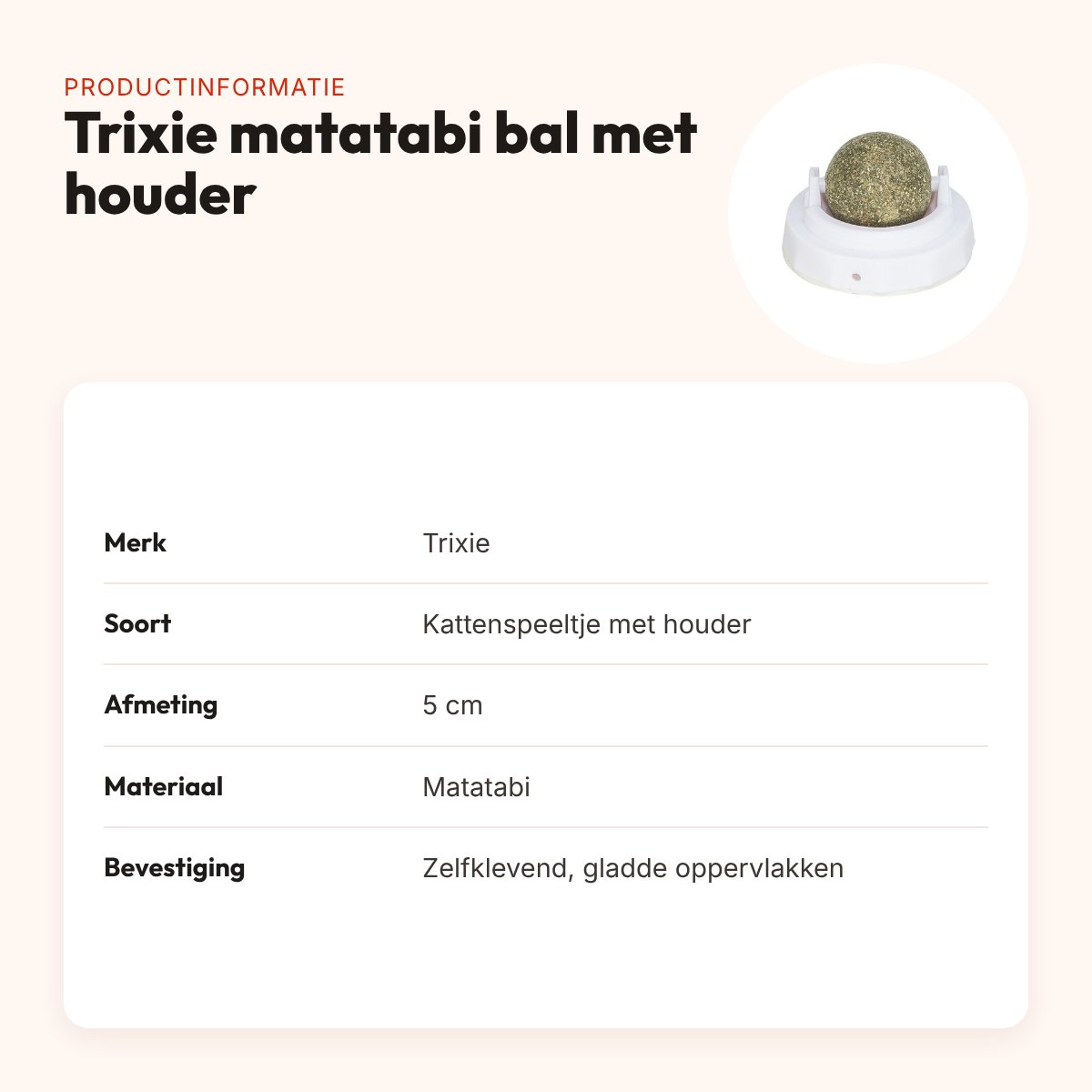 Trixie kattenspeeltje matatabi bal met houder 5 cm – zelfklevend – productinformatie