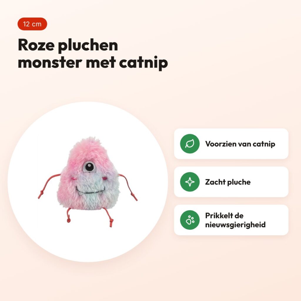 Trixie kattenspeeltje monster pluche met catnip roze 12 cm – voordelen