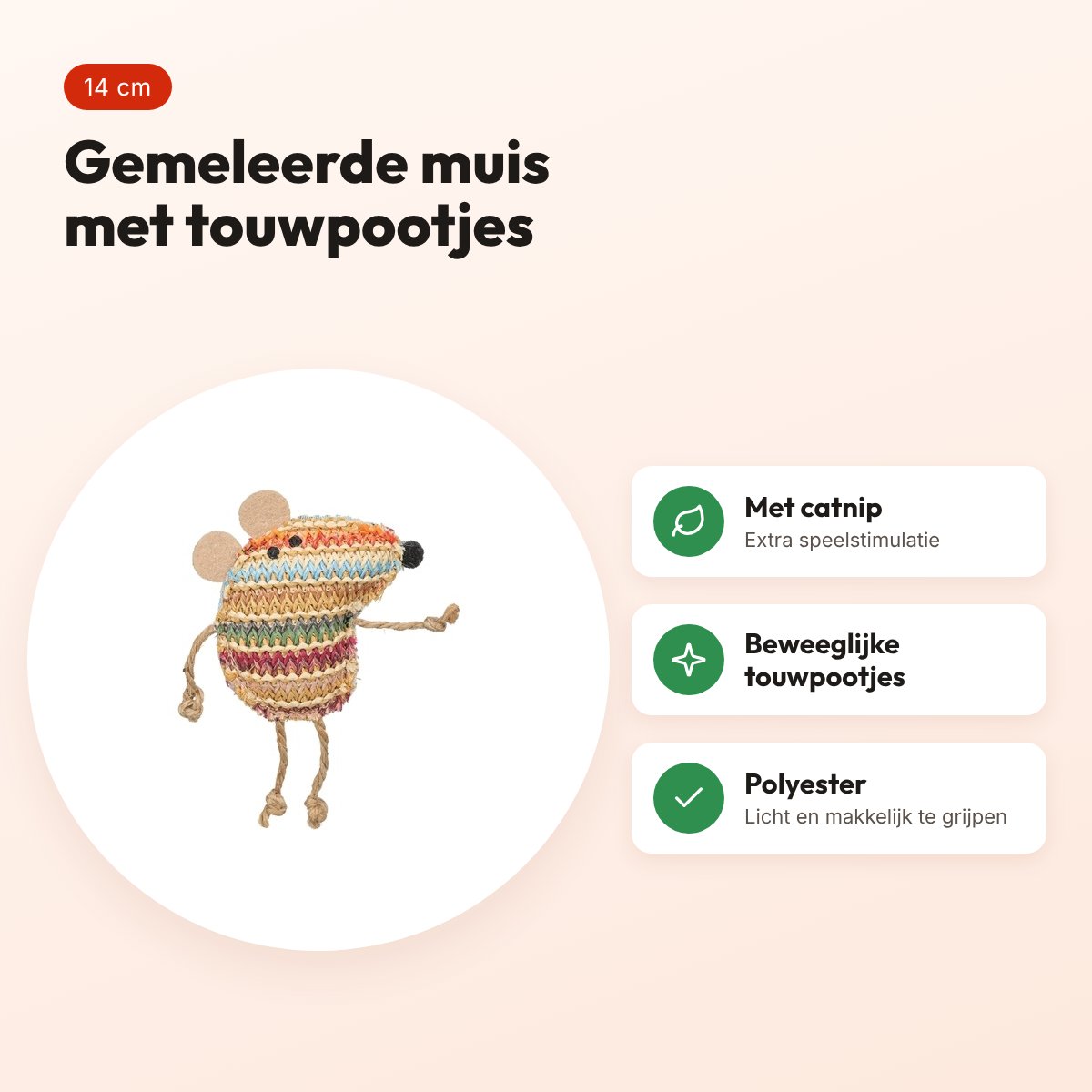 Trixie kattenspeeltje muis met kattenkruid gemeleerde kleuren 14 cm – voordelen