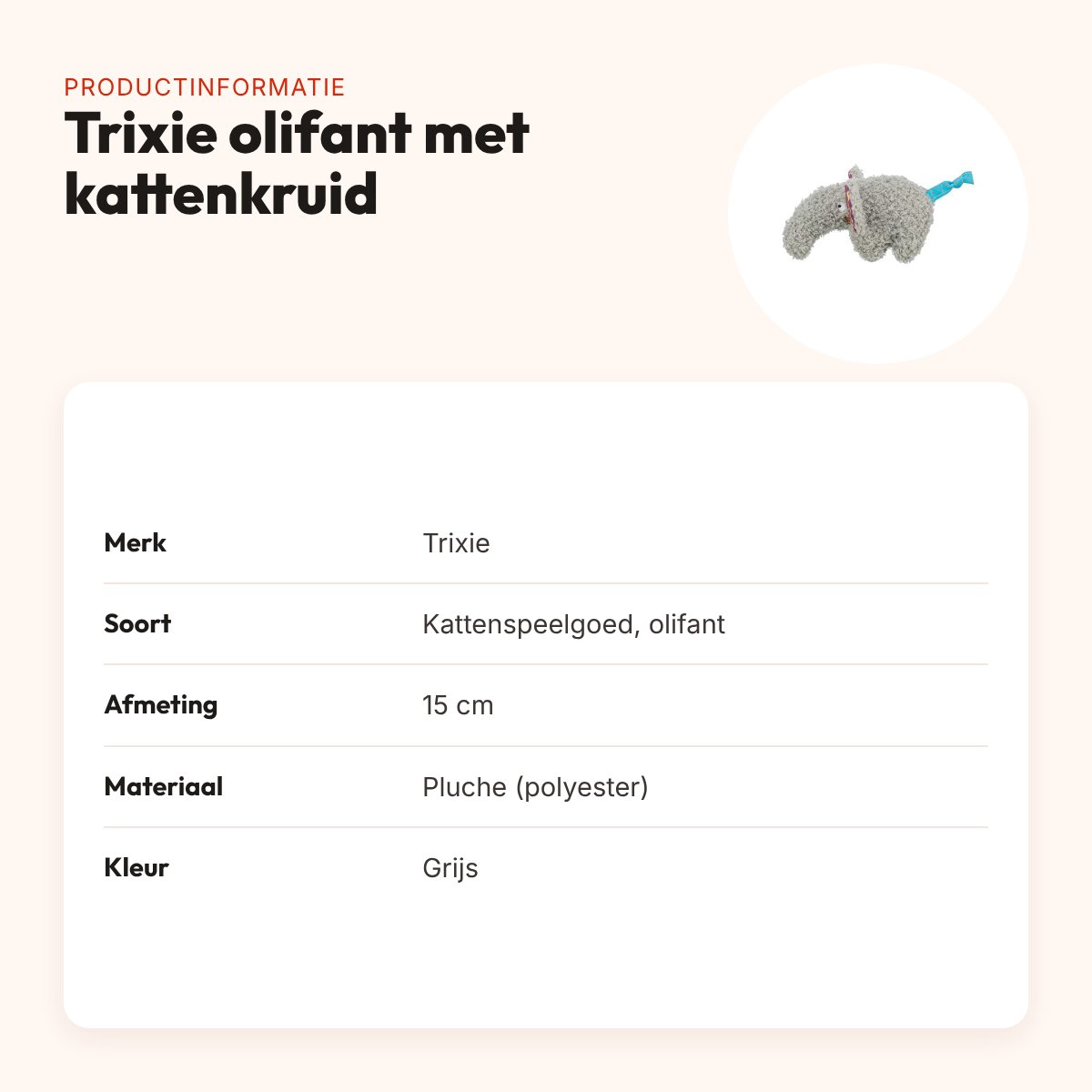 Trixie kattenspeeltje olifant pluche met kattenkruid grijs 15 cm – productinformatie