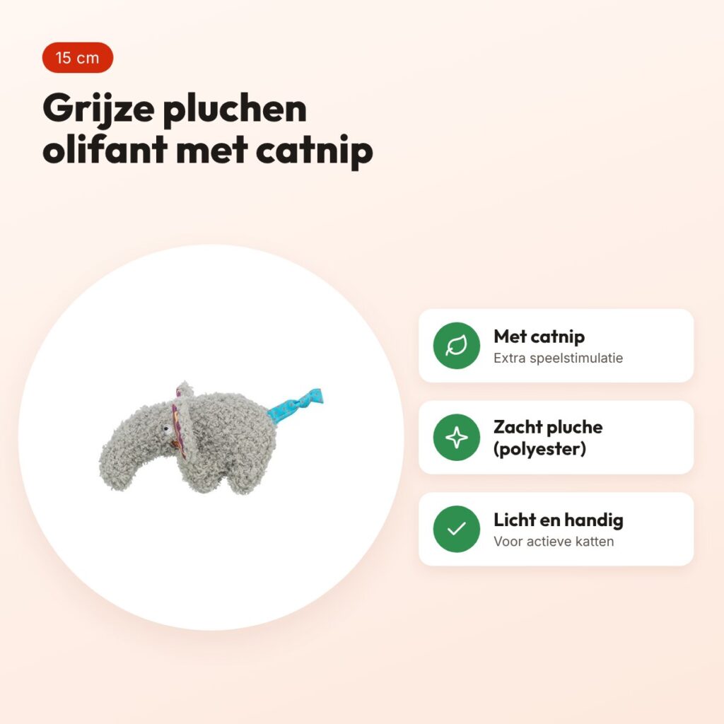 Trixie kattenspeeltje olifant pluche met kattenkruid grijs 15 cm – voordelen