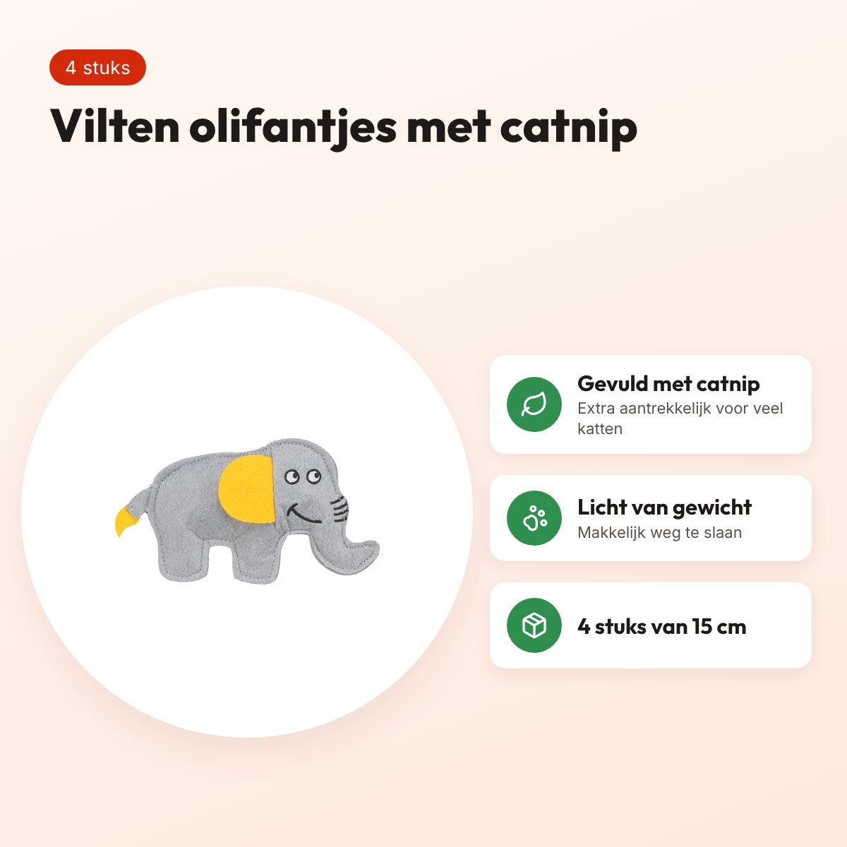 Trixie kattenspeeltje olifant vilt met catnip 15 cm, 4 stuks – voordelen