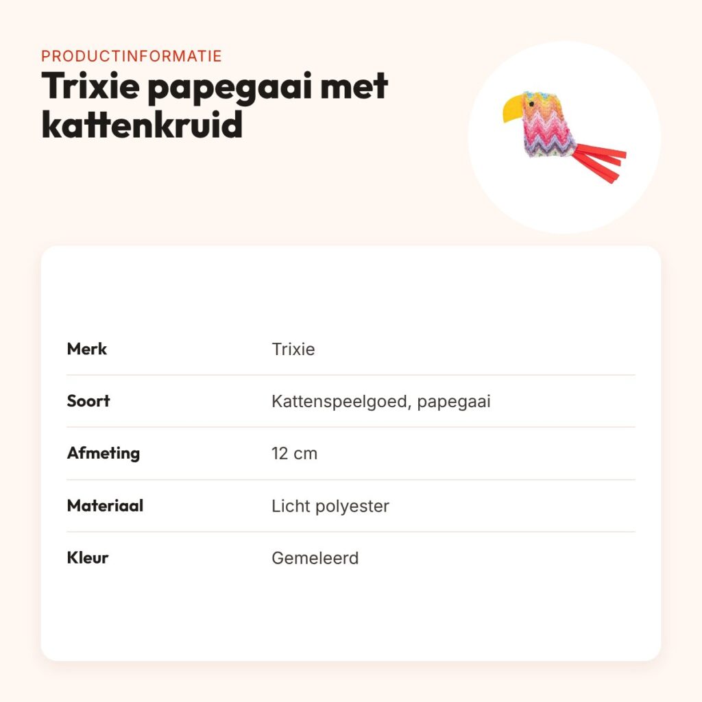 Trixie kattenspeeltje papegaai met kattenkruid gemeleerde kleuren 12 cm – productinformatie