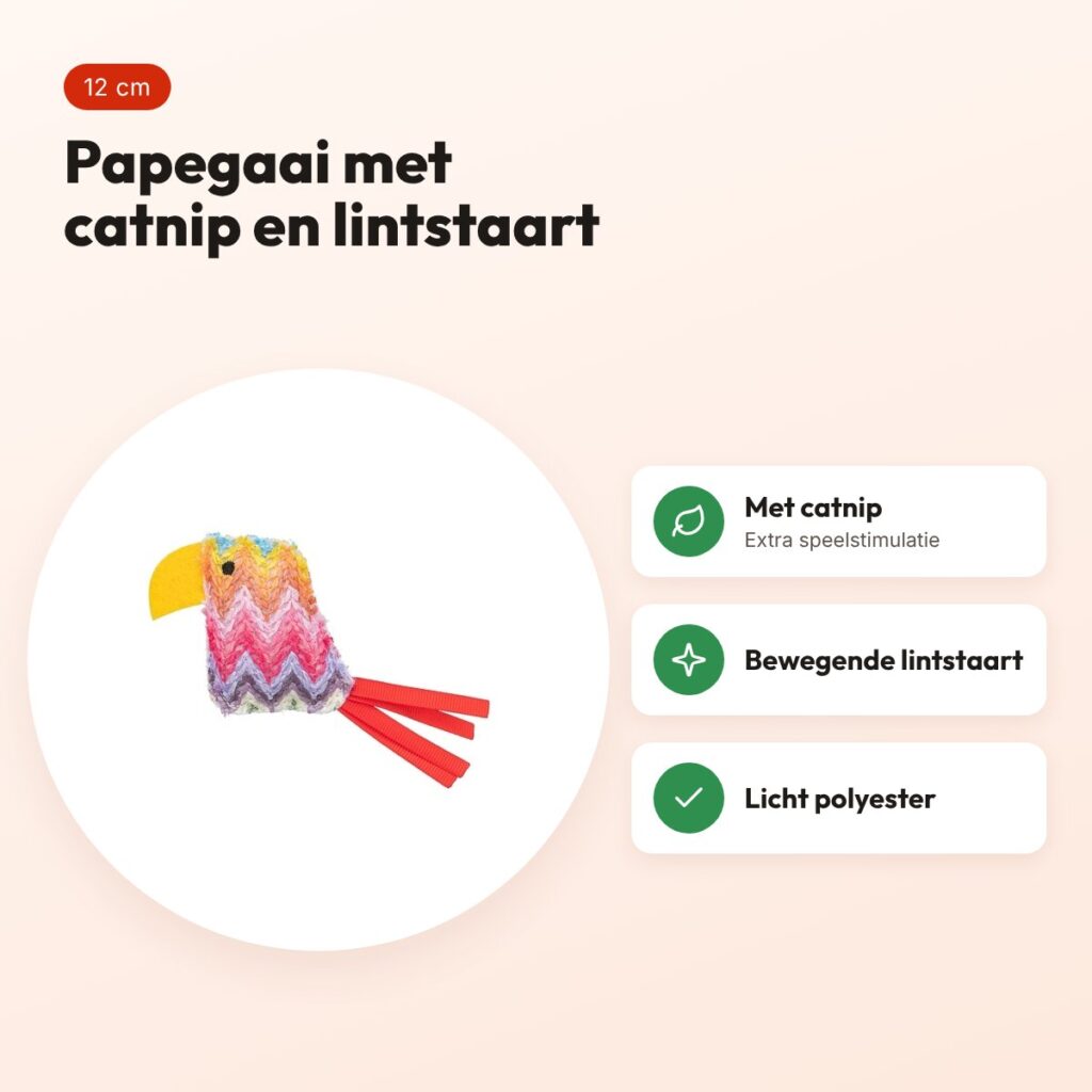 Trixie kattenspeeltje papegaai met kattenkruid gemeleerde kleuren 12 cm – voordelen