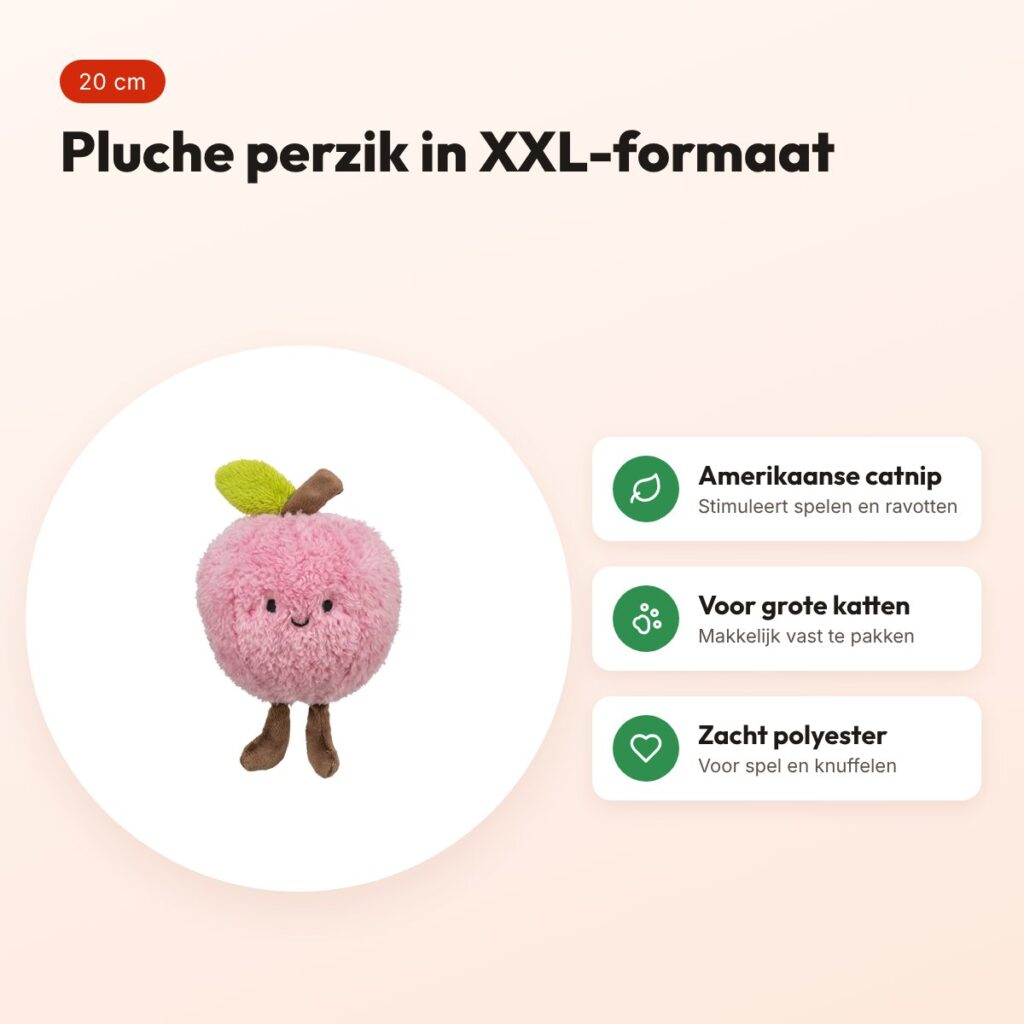 Trixie kattenspeeltje perzik XXL pluche met Amerikaanse catnip 20 cm – voordelen
