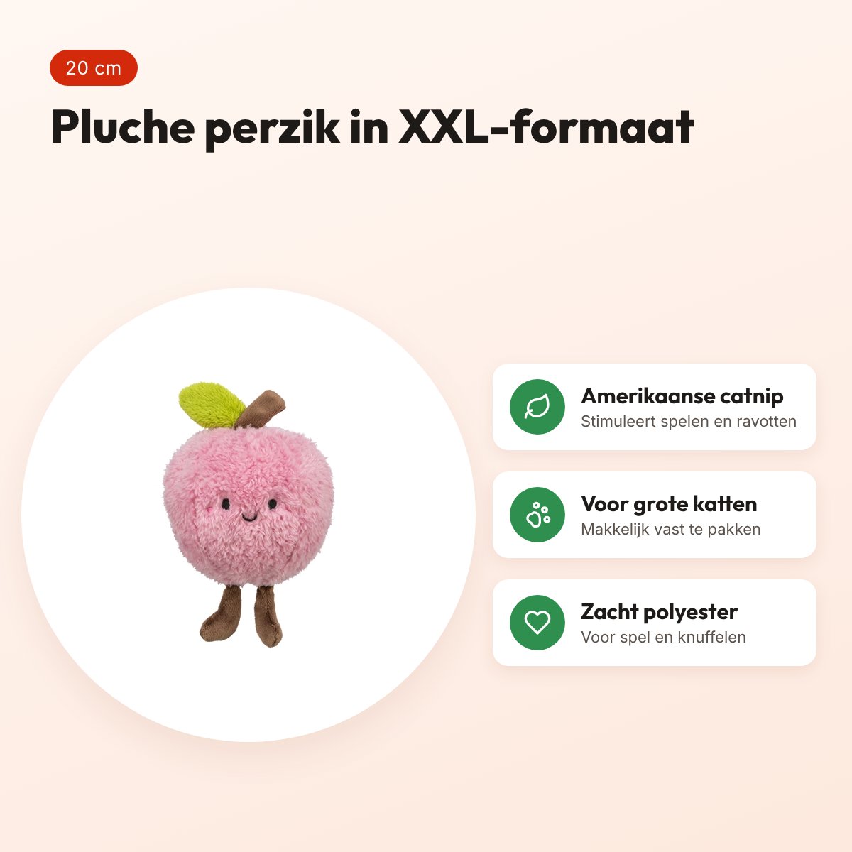 Trixie kattenspeeltje perzik XXL pluche met Amerikaanse catnip 20 cm – voordelen