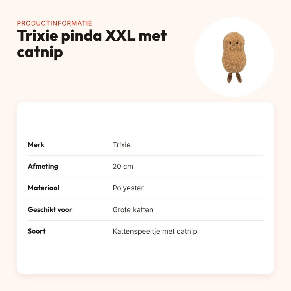 Trixie kattenspeeltje pinda XXL pluche met Amerikaanse catnip 20 cm – productinformatie