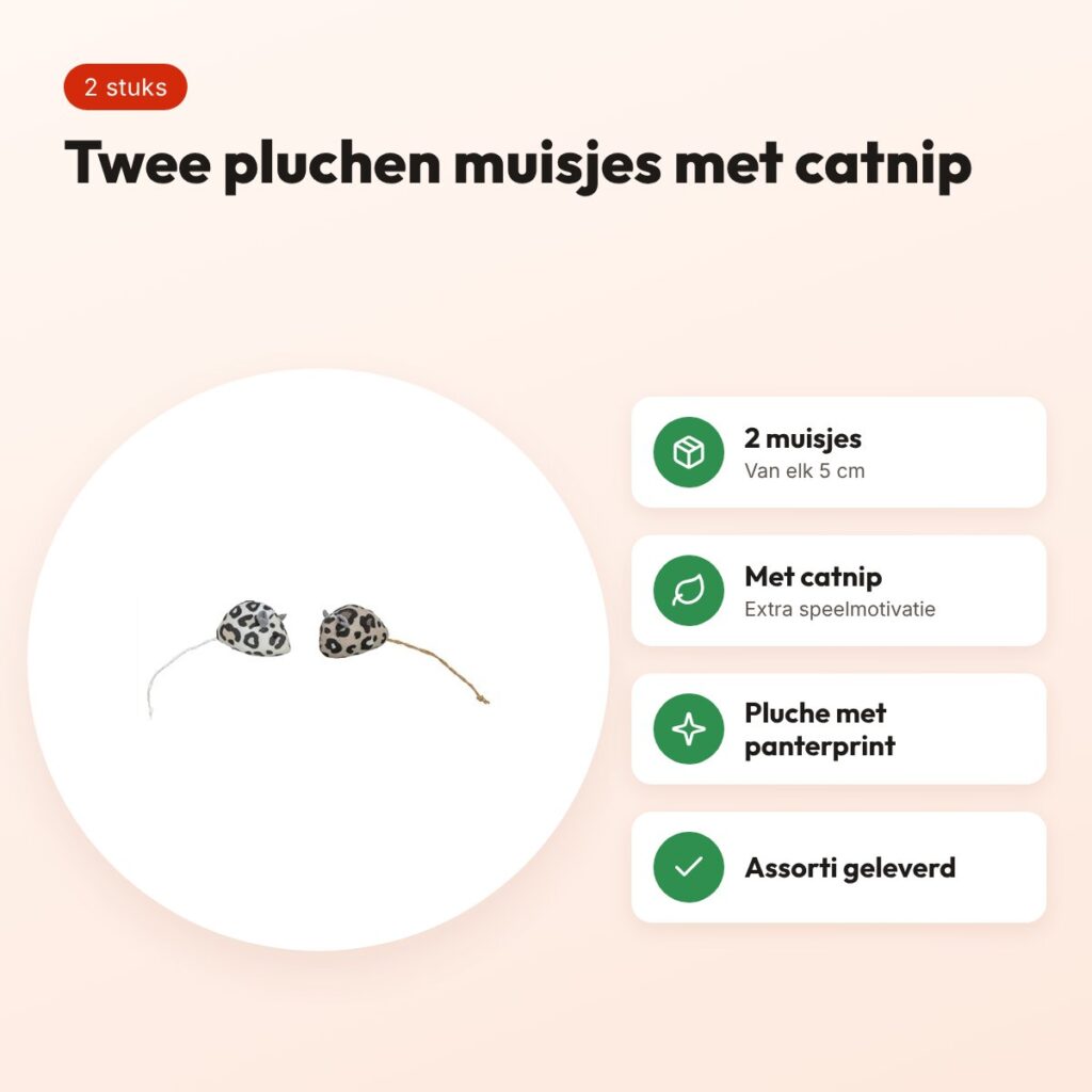 Trixie kattenspeeltje pluche muis panterprint met catnip 5 cm – 2 stuks – voordelen