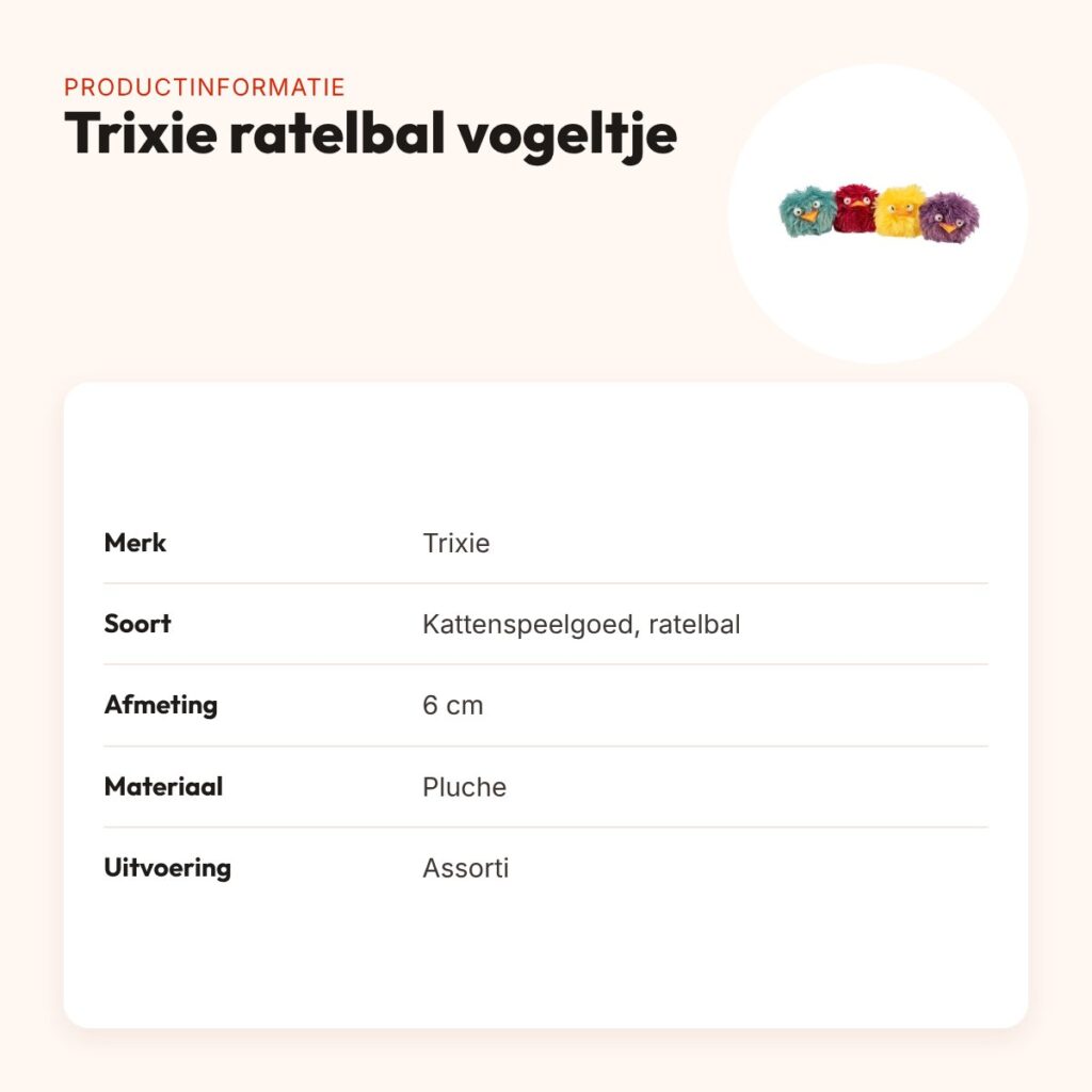 Trixie kattenspeeltje ratelbal pluche vogeltje assorti 6 cm – productinformatie