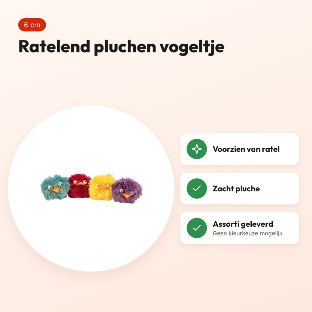 Trixie kattenspeeltje ratelbal pluche vogeltje assorti 6 cm – voordelen