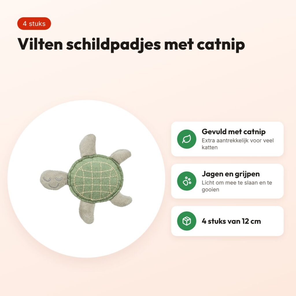 Trixie kattenspeeltje schildpad vilt met catnip 12 cm, 4 stuks – voordelen