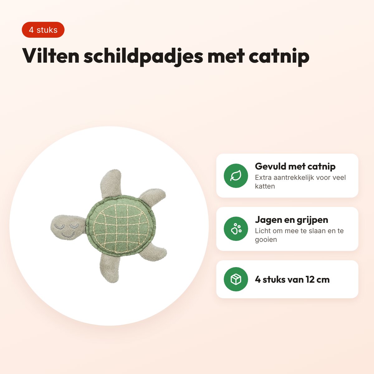 Trixie kattenspeeltje schildpad vilt met catnip 12 cm, 4 stuks – voordelen
