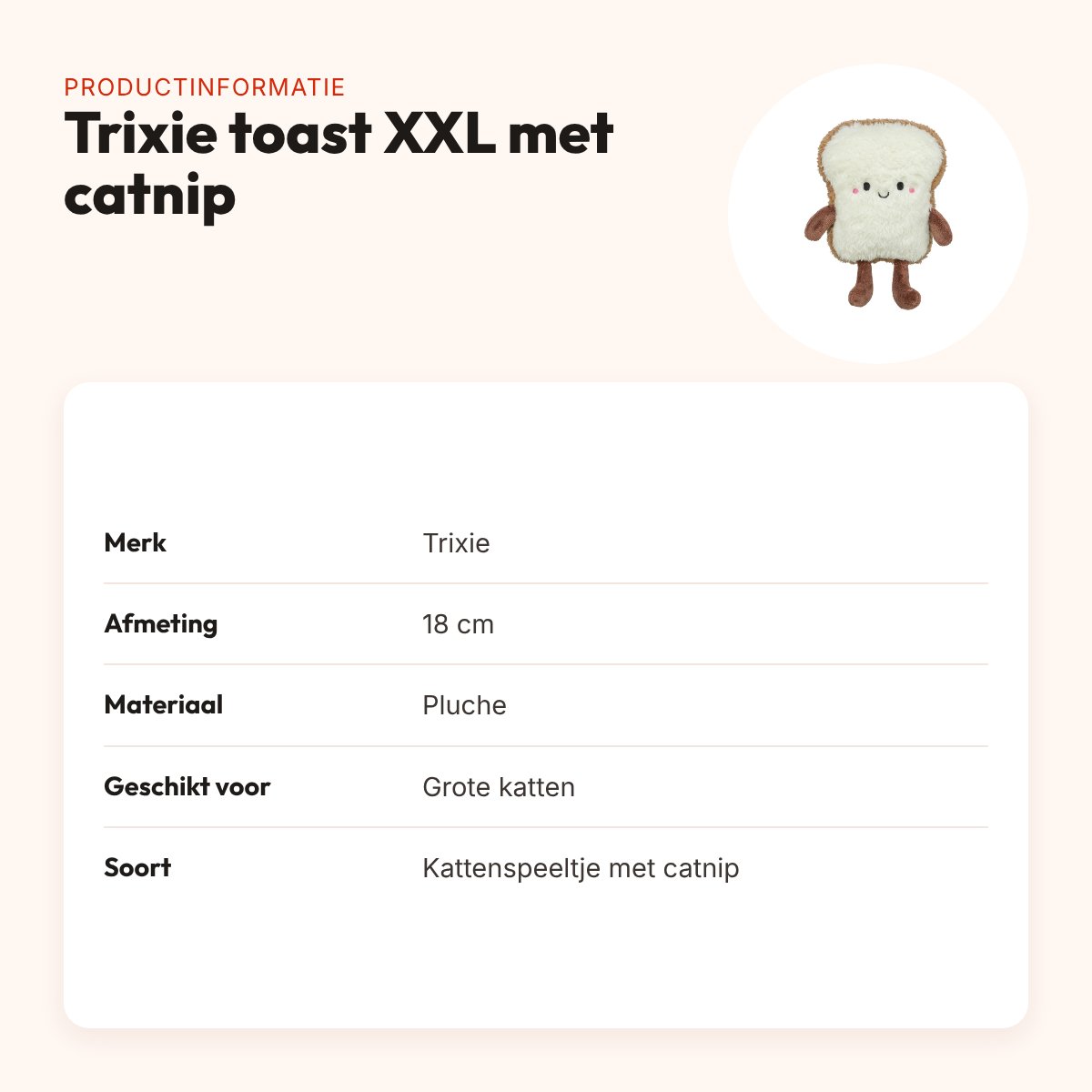 Trixie kattenspeeltje toast XXL pluche met Amerikaanse catnip 18 cm – productinformatie
