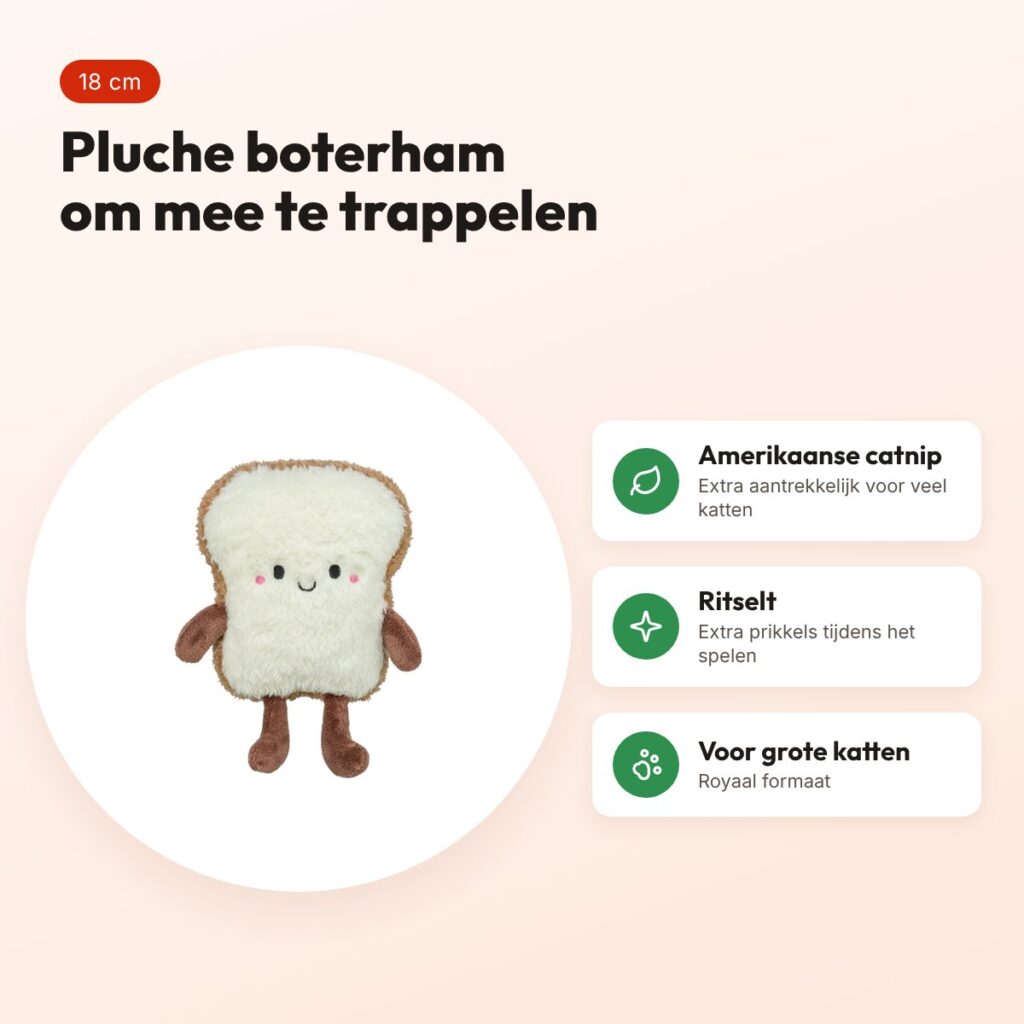Trixie kattenspeeltje toast XXL pluche met Amerikaanse catnip 18 cm – voordelen