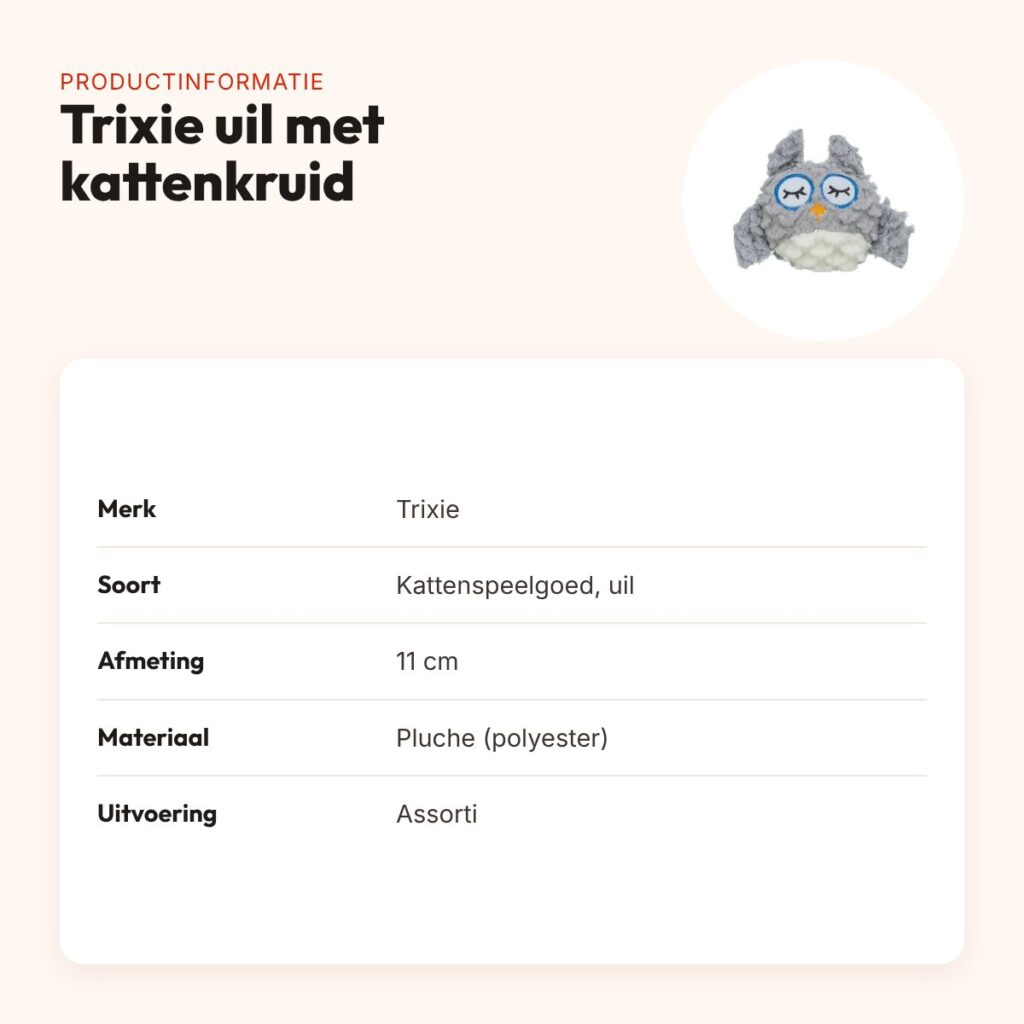 Trixie kattenspeeltje uil pluche met kattenkruid assorti 11 cm – productinformatie