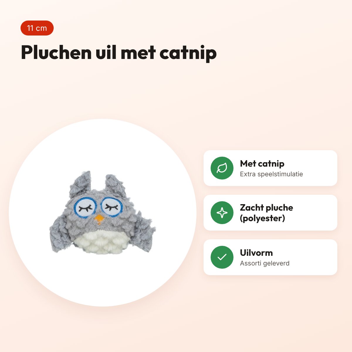 Trixie kattenspeeltje uil pluche met kattenkruid assorti 11 cm – voordelen