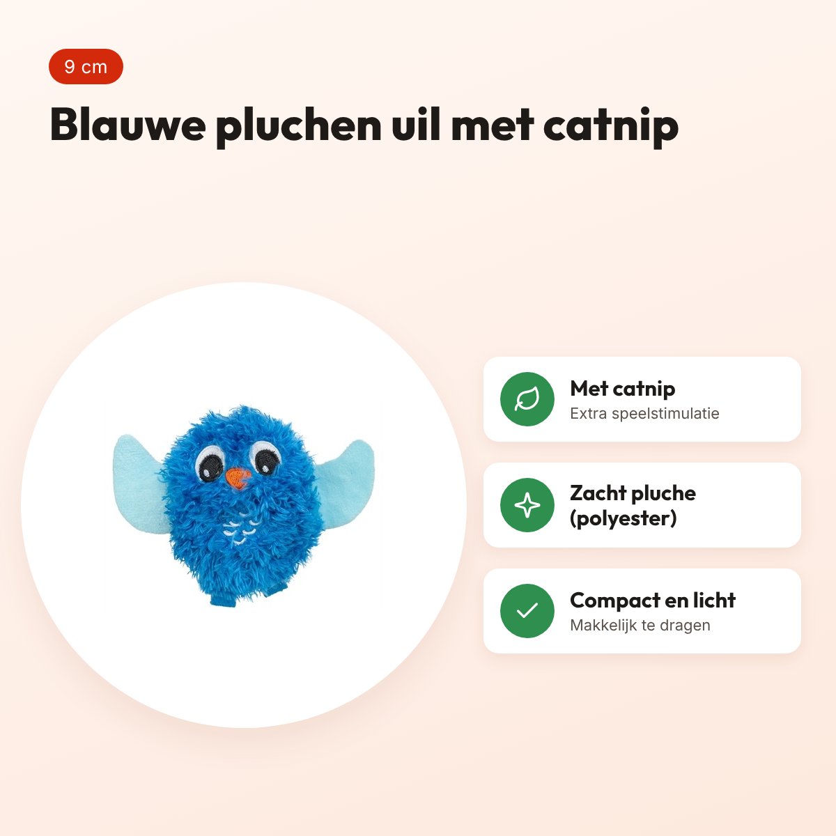 Trixie kattenspeeltje uil pluche met kattenkruid blauw 9 cm – voordelen