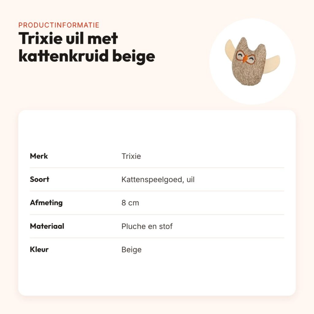 Trixie kattenspeeltje uil stof/pluche met kattenkruid beige 8 cm – productinformatie