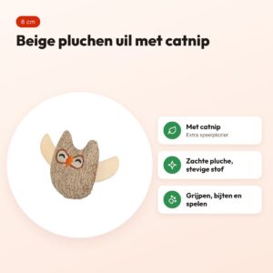 Trixie kattenspeeltje uil stof/pluche met kattenkruid beige 8 cm – voordelen