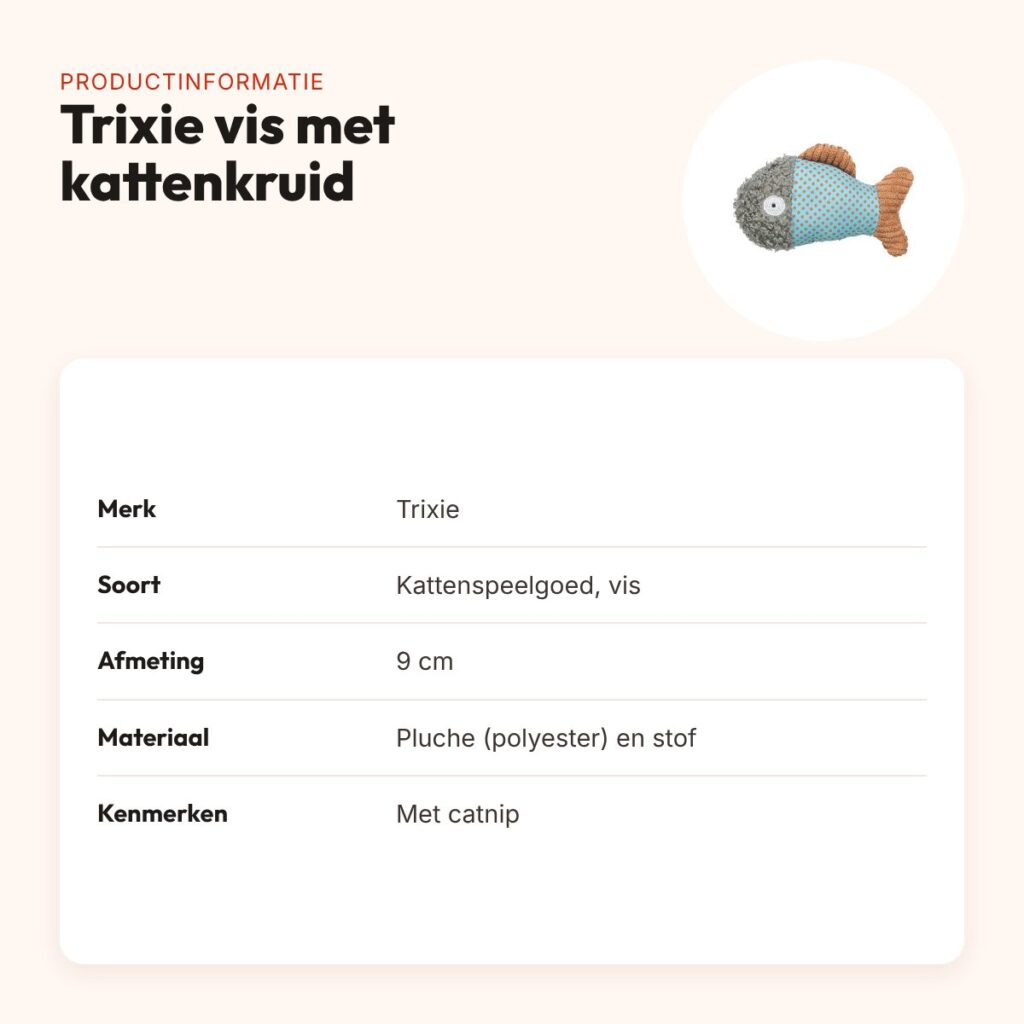 Trixie kattenspeeltje vis pluche/stof met kattenkruid 9 cm – productinformatie